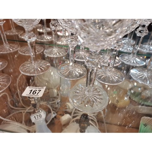 167 - A Collection of Vintage Waterford Crystal Powerscourt glasses 8 champagne glasses and 8 wine glasses