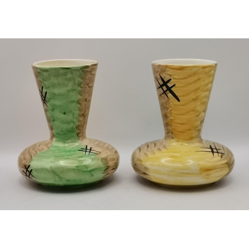 169 - A Group of Myott Hand Painted Art deco Pottery in HashTag pattern - including Two Posy Vases H14cm, ... 