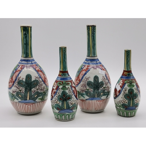 178 - Four Japanese Arita Ko Kutani Edo Period Vases H25cm and H19.5