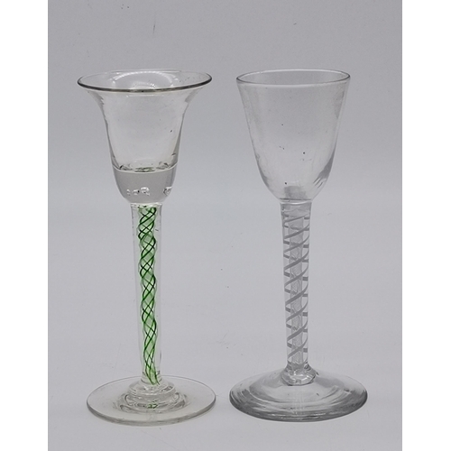 182 - Two Antique Opaque Air Twist Wine glasses circa C18th