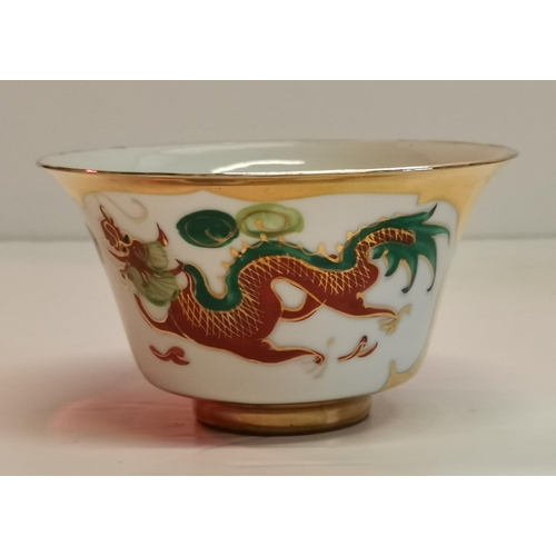 199 - Three Chinese dragon Ceramic teacups with four saucers (1 with Chip) finished with gilt gold, plus s... 