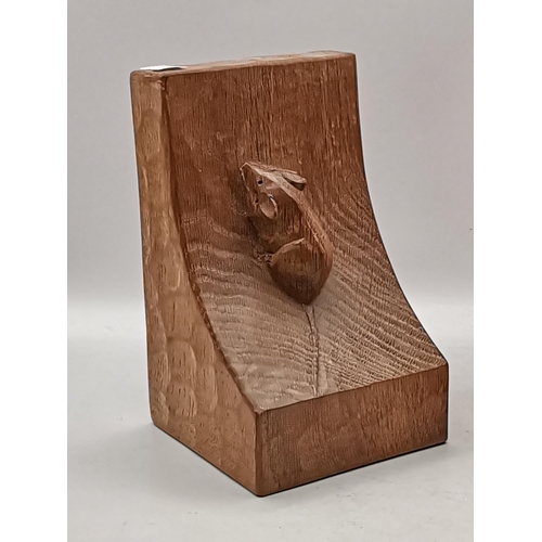 207 - Robert Thompson, a pair of Mouseman bookends, of typical form, lightly adzed all over, each with car... 