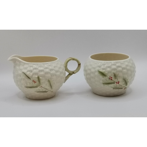 229 - Belleek enchanted Holly Creamer and sugar bowl