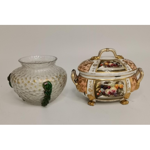 230 - Art Nouveau 'Martele' Glass Vase plus early Crown Derby lidded pot (a/f)