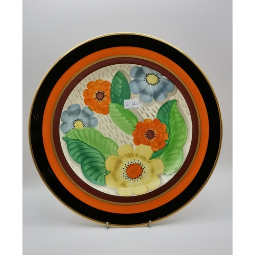 231 - Vintage Gray's Pottery Art Deco Hand Painted Plate with painted gilt edge. D27cm