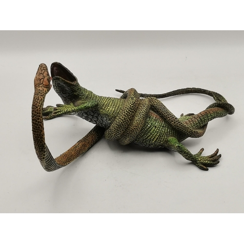 233 - Austrian Cold Painted Bronze Fighting Lizard and Snake H10.5cm  x L19cm