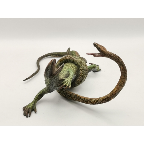 233 - Austrian Cold Painted Bronze Fighting Lizard and Snake H10.5cm  x L19cm