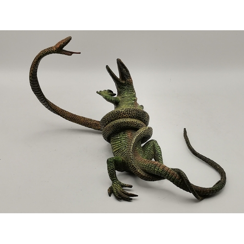 233 - Austrian Cold Painted Bronze Fighting Lizard and Snake H10.5cm  x L19cm