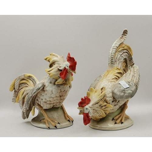 240 - Pair of Grafenthal German porcelain fighting roosters 20cm length each