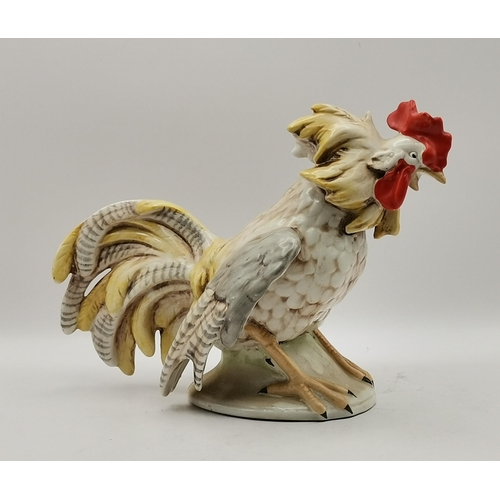 240 - Pair of Grafenthal German porcelain fighting roosters 20cm length each