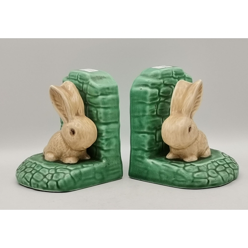 245 - A pair of Sylvac snub-nosed rabbit bookends 1311 plus Crown Derby Robin paperweight with Gold stoppe... 