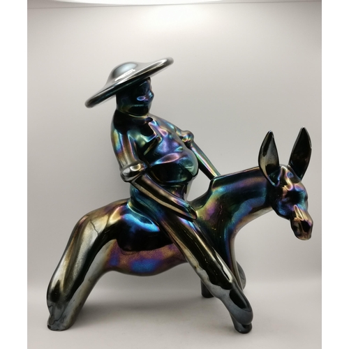 246 - Large Glass Bull possibly Murano and Ceramic Lustre Figurine of Man on Donkey