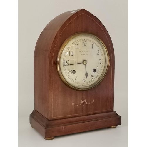 32 - Edwardian Inlaid Mantel Clock - Andrew Price Stockton H36cm X W25cm