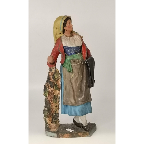 37 - Continental painted Man and lady figures 38cm and 36cm height.  Very light texture - possibly wood /... 