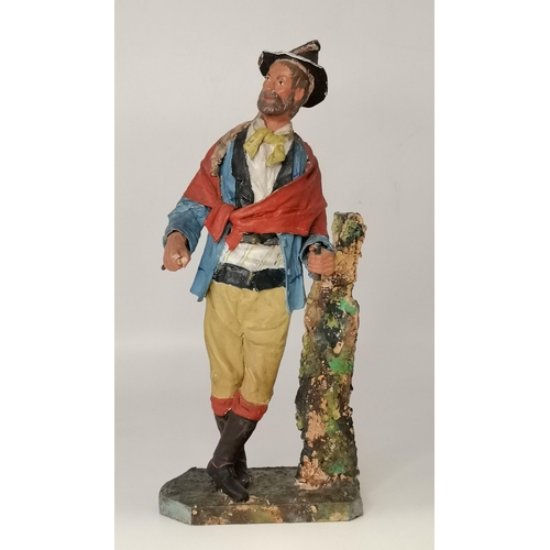 37 - Continental painted Man and lady figures 38cm and 36cm height.  Very light texture - possibly wood /... 