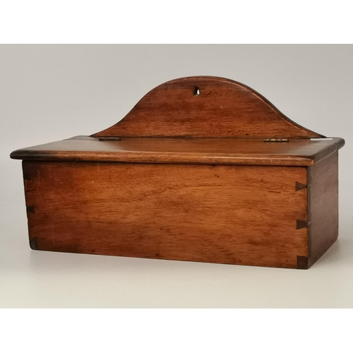 39 - Antique Mahogany candle box 32cm x 13cm with contents (small vintage tools etc) and antique apprenti... 