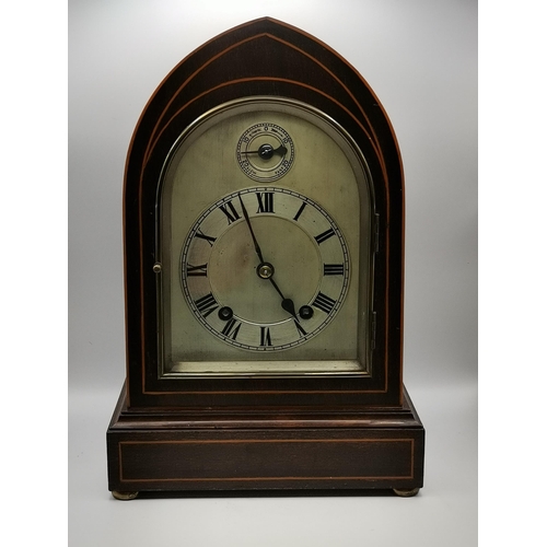 41 - Edwardian arched top mantel clock with key 33cm height