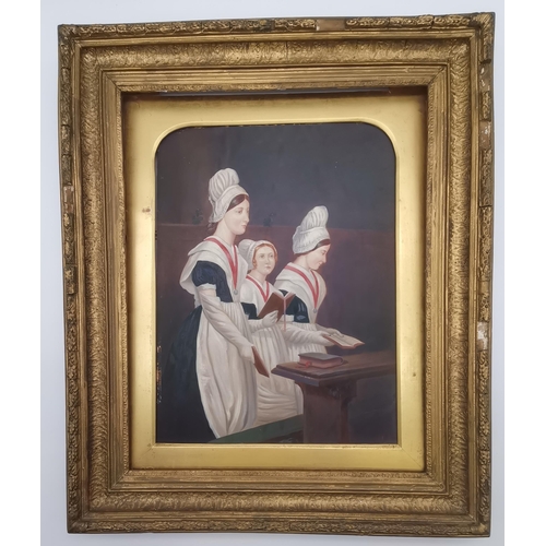 5 - British School, late 19th/early 20th Century, Foundling girls at prayer, oil on paper, on panel, ind... 