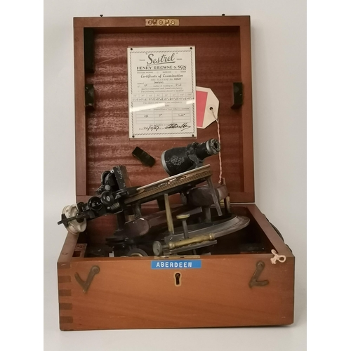 58 - Sestrel boxed marine compass by Henry Browne & son plus brass vintage antique sextant