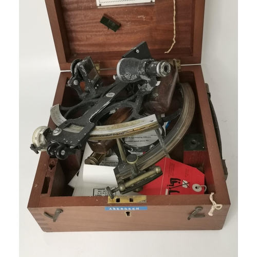 58 - Sestrel boxed marine compass by Henry Browne & son plus brass vintage antique sextant