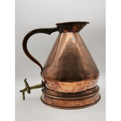 69 - A very large copper haystack jug, early-mid 19th Century, with later brass tap fitted to the lower r... 