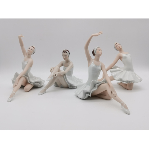 95 - Four Royal Dux Bohemia - Vintage 20th Century porcelain figures of ballerinas wearing traditional tu... 