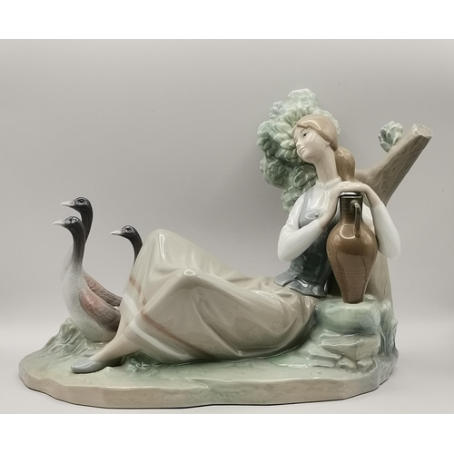 96 - Large Lladro Figurine of Woman holding water jug with Geese 1212 L30cm x H20cm