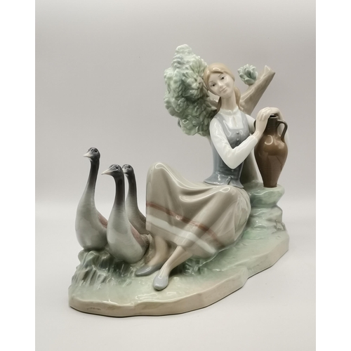 96 - Large Lladro Figurine of Woman holding water jug with Geese 1212 L30cm x H20cm