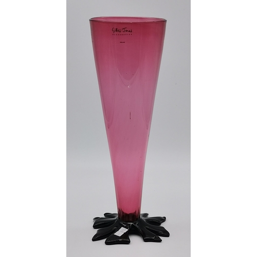 98 - Gillies Jones Rosedale Abbey Yorkshire Studio Art Glass mid century organic vase in cranberry H18cm