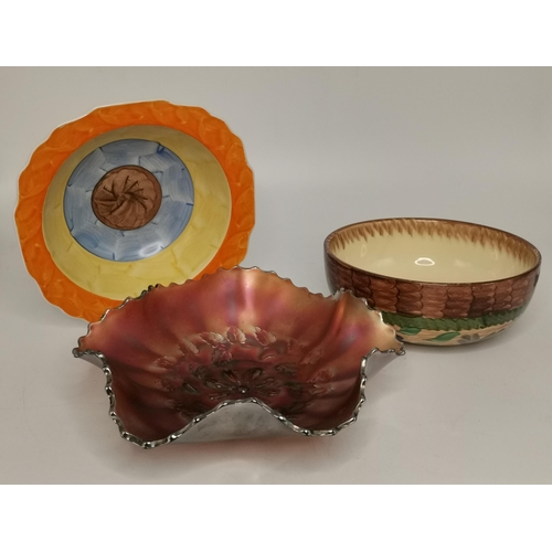 99 - Two Myott hand painted Art Deco Fruit/Salad bowl with Scalloped rim H6.5cm x D23cm,and H9cm x D20cm ... 