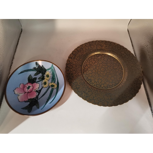 210 - Chinese Porcelain and brass bowl with floral decoration plus Floral Brass Plate D22cm