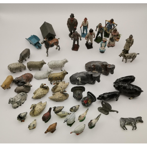 251 - A collection of Antique Lead Animals and farming/country lead figures