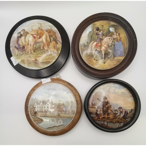 259 - A collection of thirteen Prattware pot lids, framed, including 'The Cavalier', 'Sandringham, The Sea... 