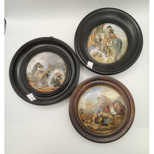 259 - A collection of thirteen Prattware pot lids, framed, including 'The Cavalier', 'Sandringham, The Sea... 