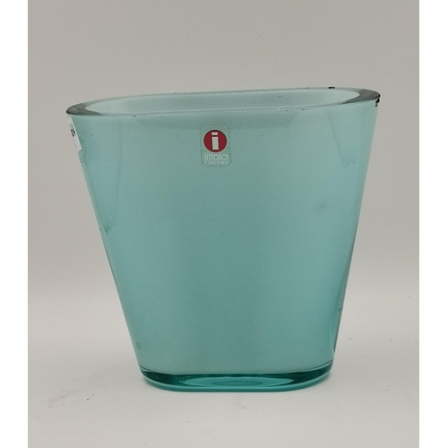 261 - A Finnish Art Glass vase by iittala, rounded rectangular, the pale green body tapering towards the f... 