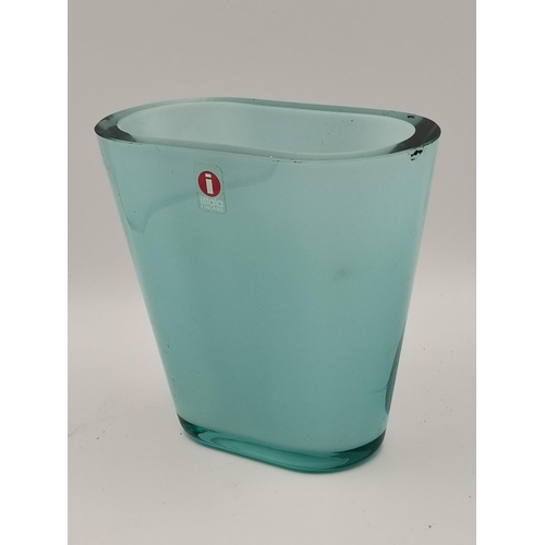 261 - A Finnish Art Glass vase by iittala, rounded rectangular, the pale green body tapering towards the f... 