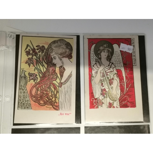 266 - After Angel Kieszkow, a collection of ten assorted French colour lithographic Art Noveau postcards, ... 