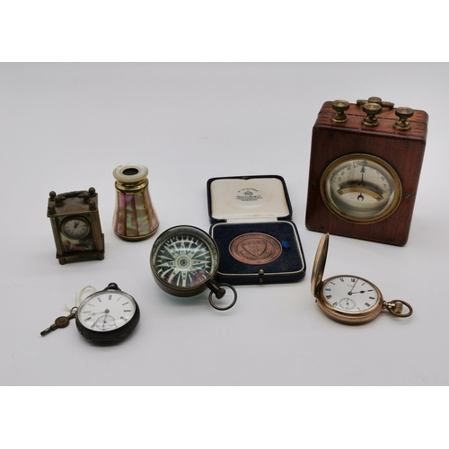 267 - A miscellaneous collection of timepieces, instruments and collectables, including a Galvanometer, no... 