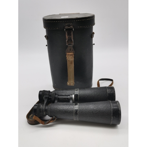 268 - A WWII pair of German military Hensoldt Wetzlar binoculars, Nacht-Dialyt 8x56, with leather neck str... 