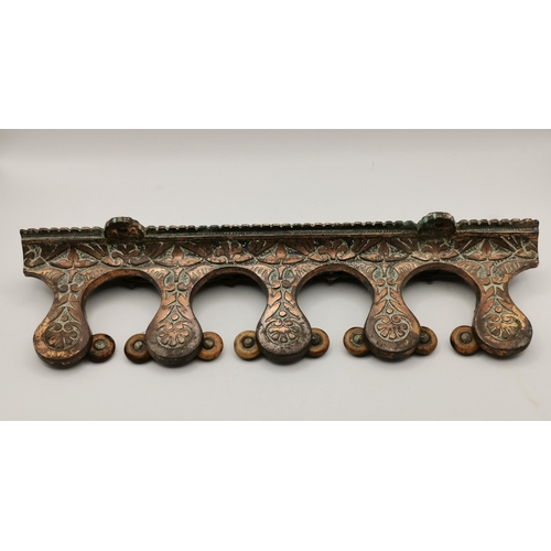 276 - A Victorian cast iron wall-mounted stick stand / snooker cue holder with associated four-division dr... 