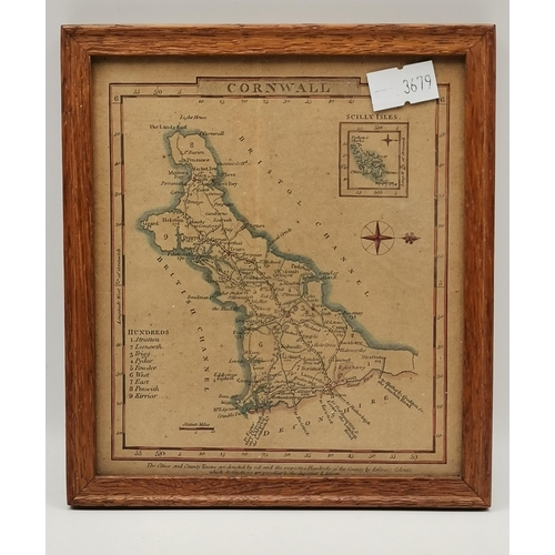 278 - Three antique miniature hand-coloured maps, of Yorkshire, Cornwall, and Wiltshire, each framed. (3) ... 