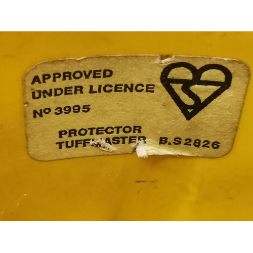 286 - A vintage yellow Protector Tuff Master hard hat with ear protection, with British Petroleum Tanker o... 