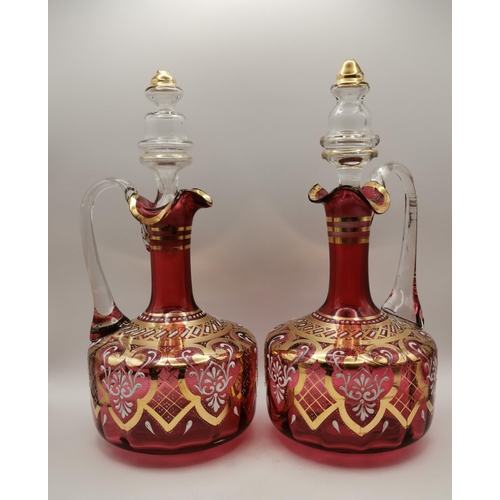 311 - A collection of Glassware including Victorian Ruby Claret Jugs (2), Yellow and white lidded spangle ... 