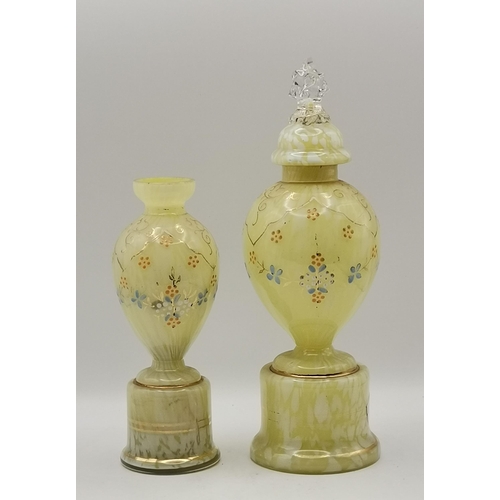 311 - A collection of Glassware including Victorian Ruby Claret Jugs (2), Yellow and white lidded spangle ... 