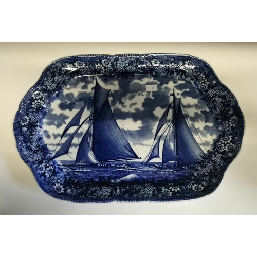 321 - Wedgwood America Cup blue and white blue and white platter, Georgian fluted blue rim glass bowl and ... 