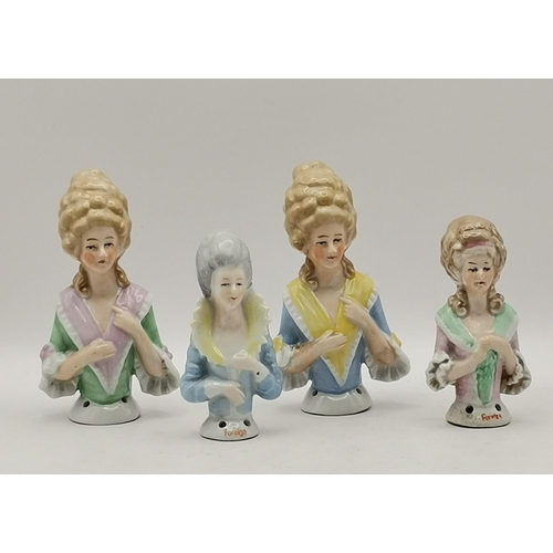 326 - A collection of German pottery including Meissen figurines and candle sticks and Half doll glazed bu... 