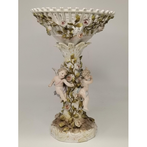 329 - Antique German porcelain centrepiece (A/F) plus 3 white ceramic pieces.