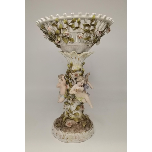 329 - Antique German porcelain centrepiece (A/F) plus 3 white ceramic pieces.