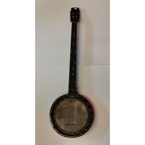 330 - A vintage rosewood banjo plus a Rafael Calace folk classical guitar with mother of pearl inlay, Spru... 