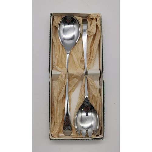 337 - A small group of silver-plated flatware including sugar tongs, salad servers, a preserve shovel spoo... 